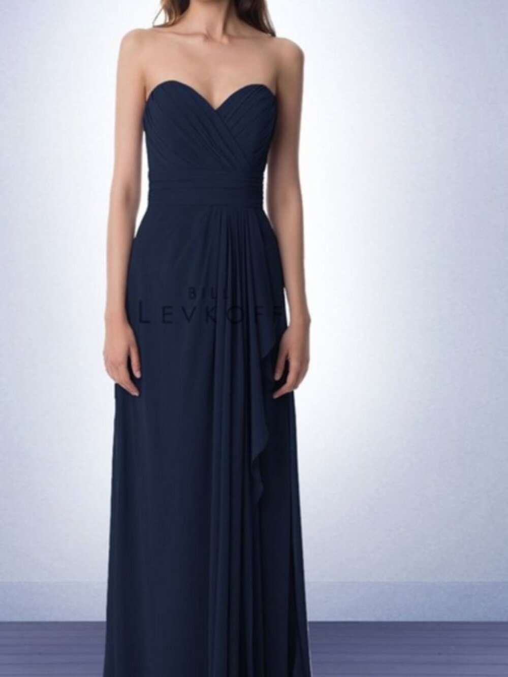 Bill Levkoff 978 Bridesmaid Dress Navy Blue Strapless Long 8